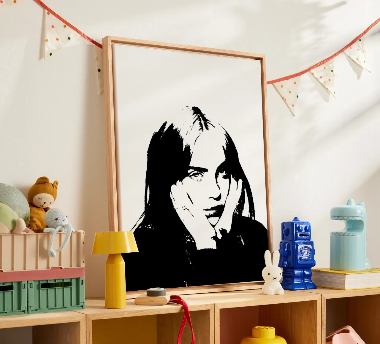 Vintage BillieEilish canvas met Baklijst van vintage