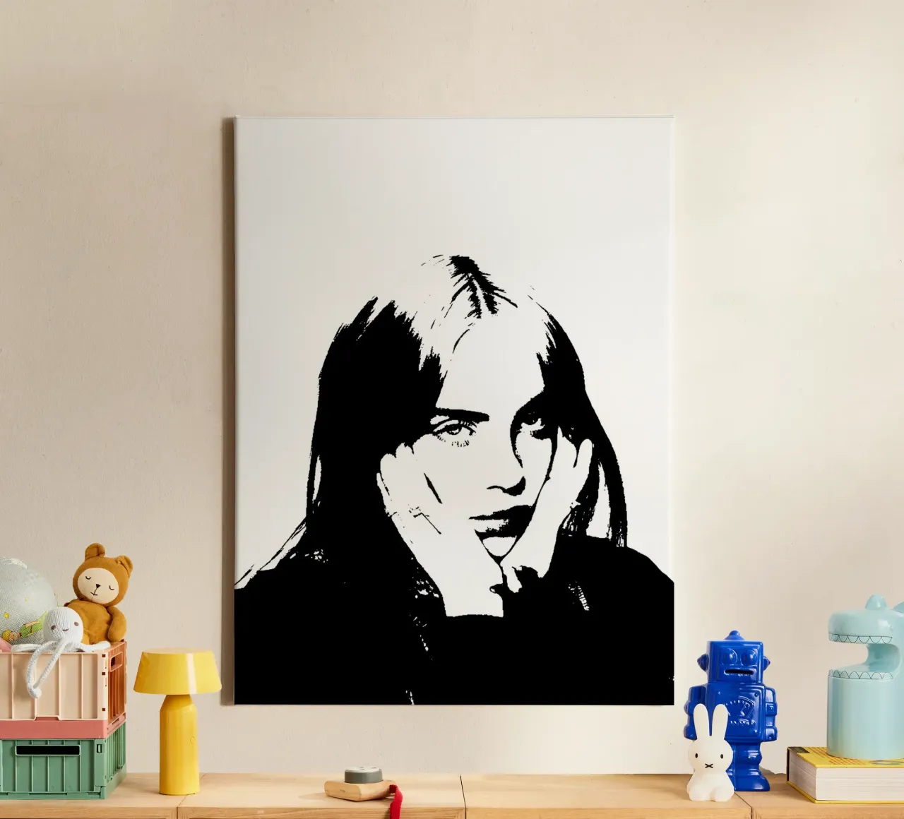 Vintage BillieEilish canvas met Baklijst van vintage