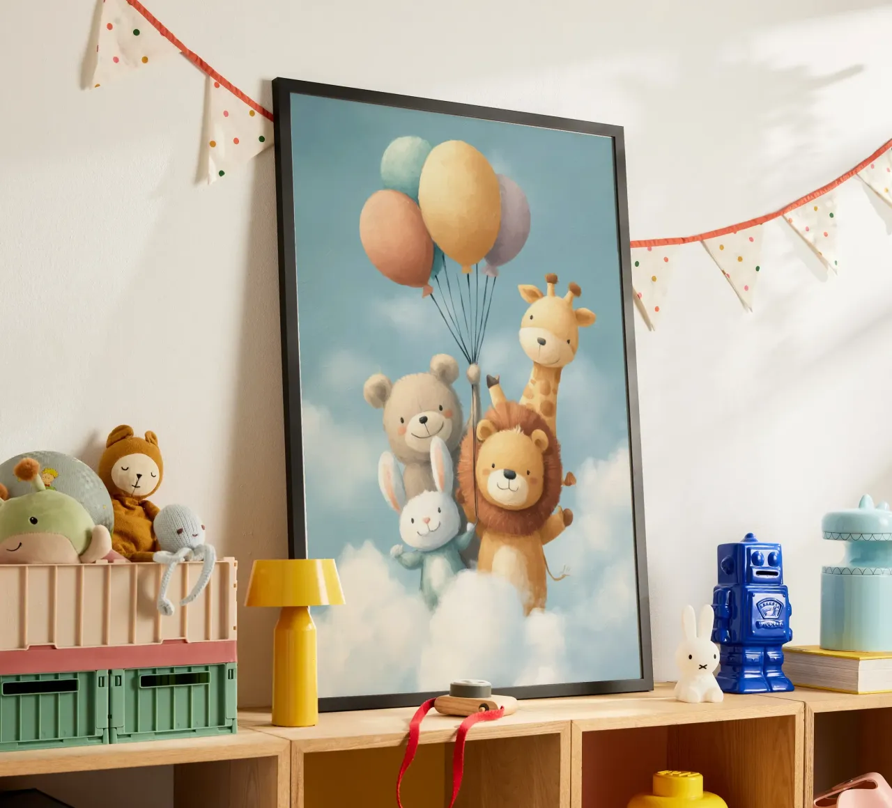 Sky Friends Adventure poster con telaio in alluminio da Kiara
