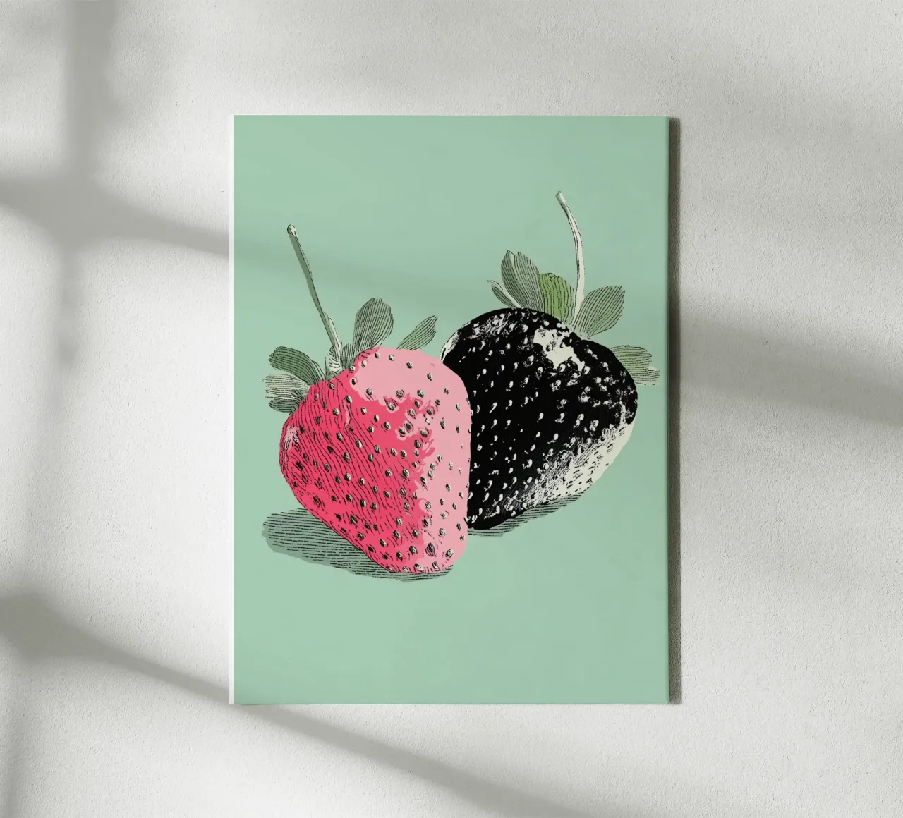 Zwarte en roze aardbeien canvas met Baklijst van Carinaprint