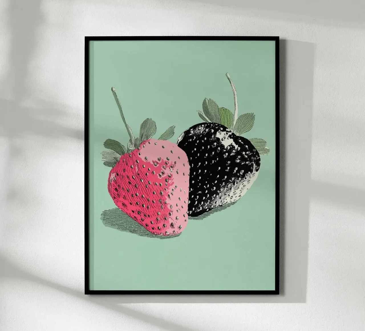 Fragole nere e rosa poster con telaio in alluminio da Carinaprint