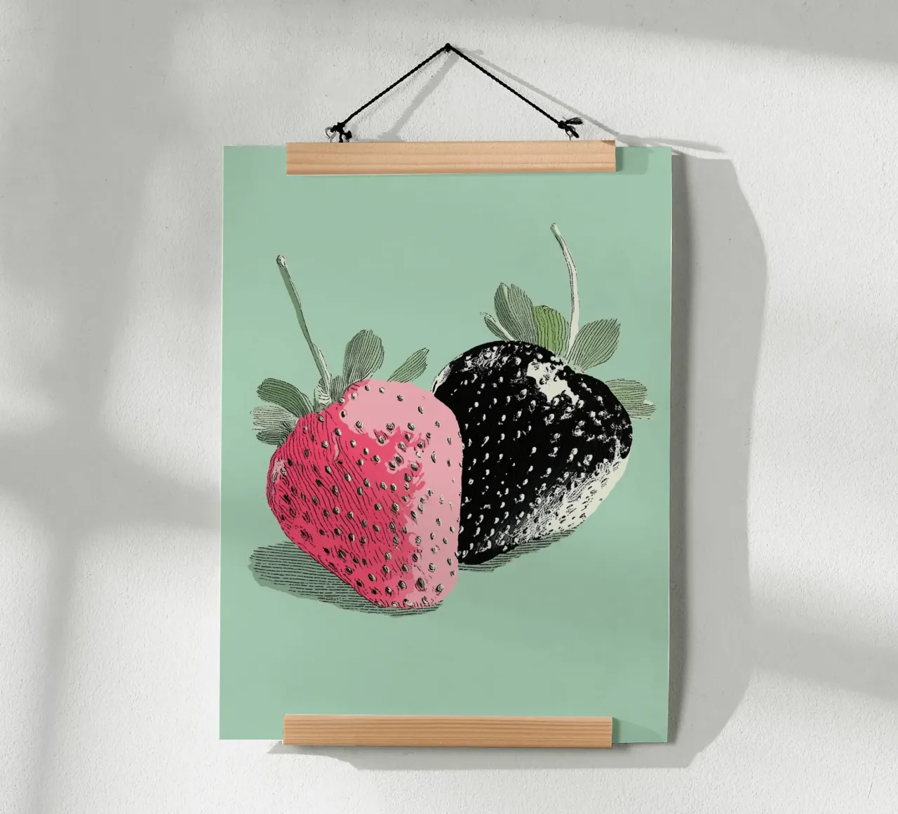 Fragole nere e rosa poster con telaio in alluminio da Carinaprint