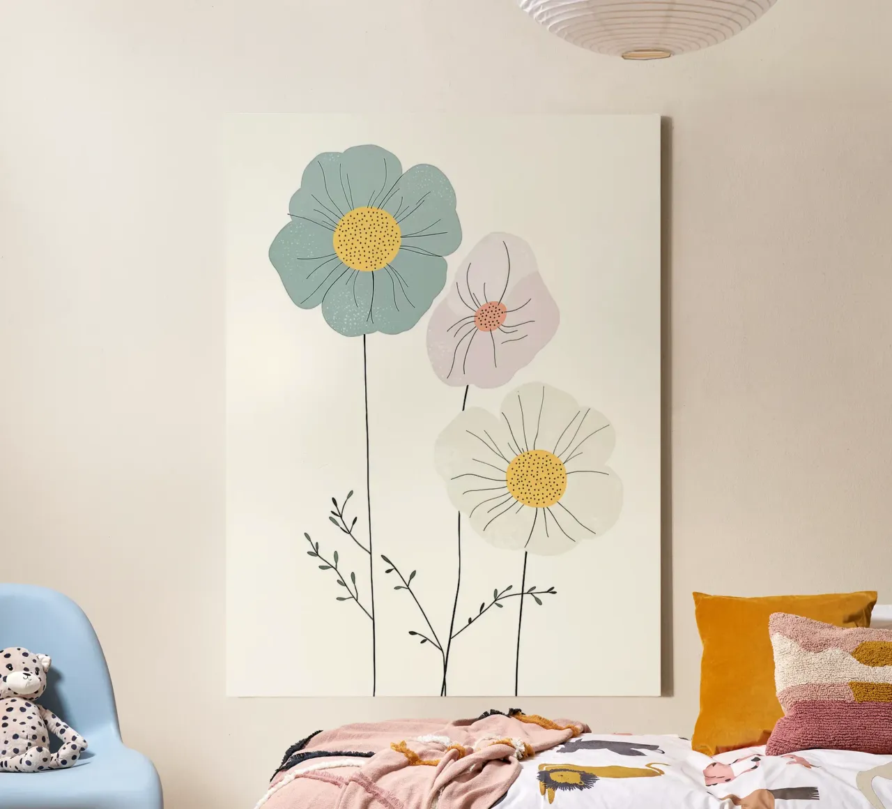 Tres flores abstractas lienzo con Marco flotante de Liam Johnson