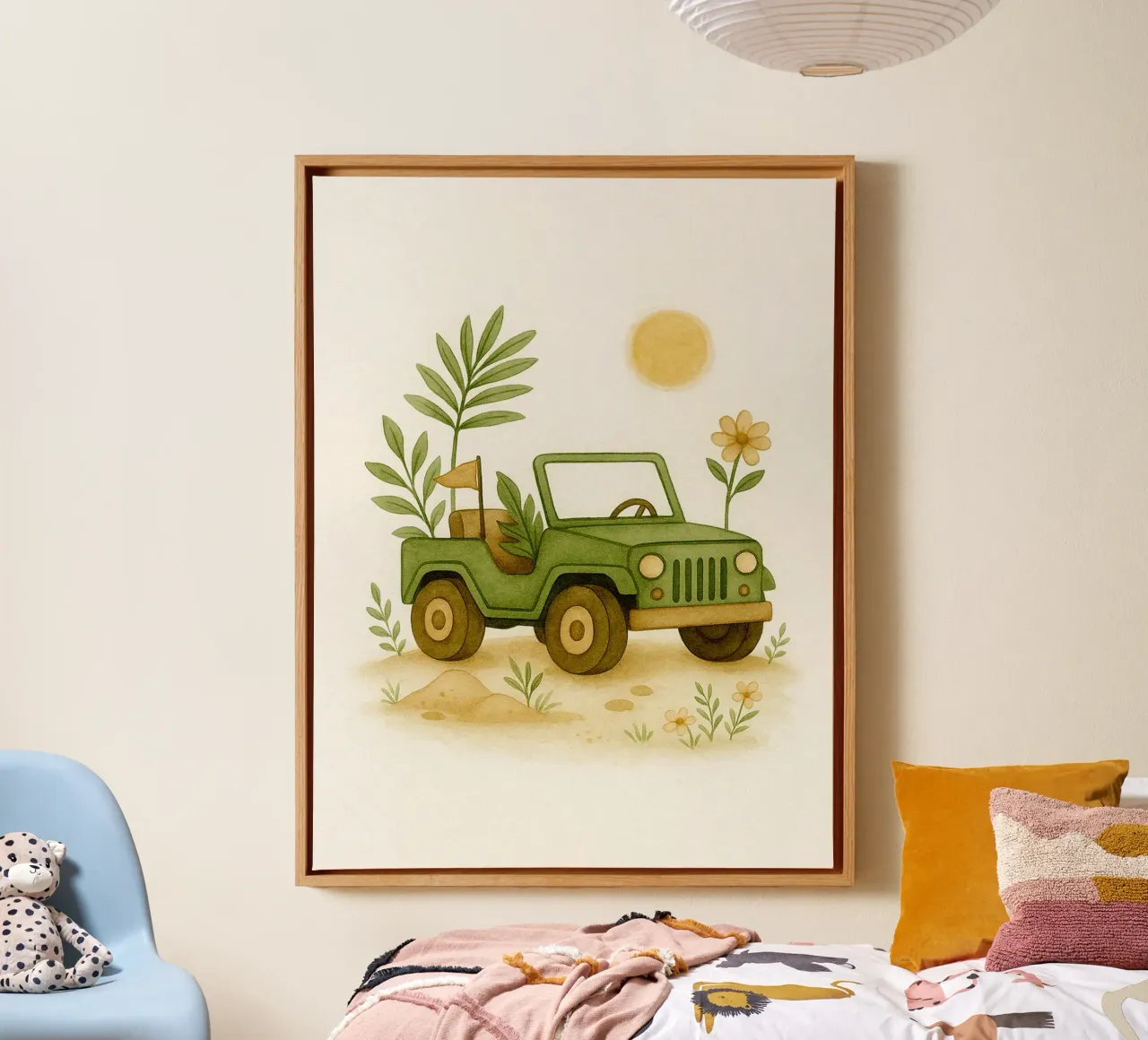 Green Jeep in Nature canvas with Floater frame by Noah Bouchard