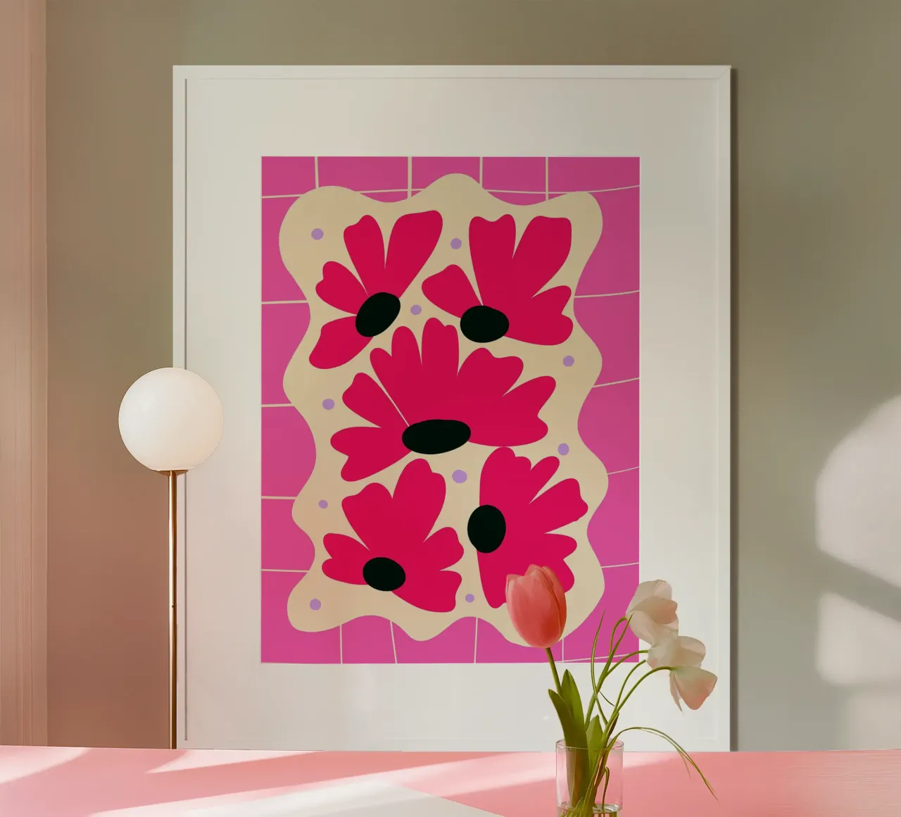 Fiori rosa su griglia rosa poster da Noah Bouchard