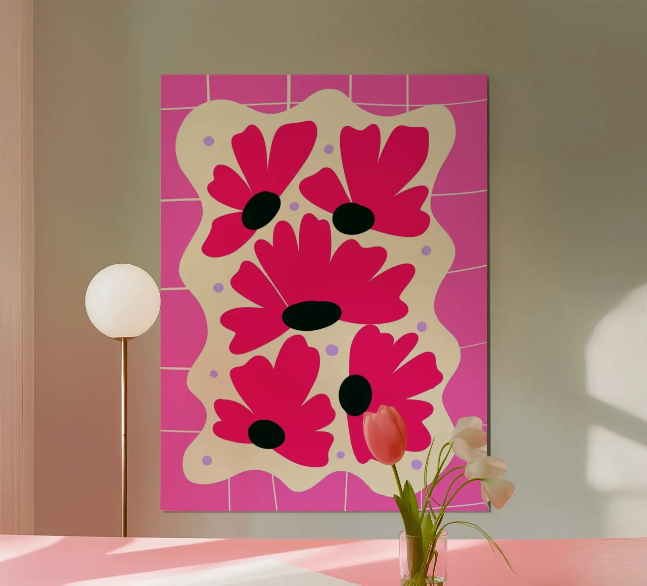 Fiori rosa su griglia rosa poster da Noah Bouchard