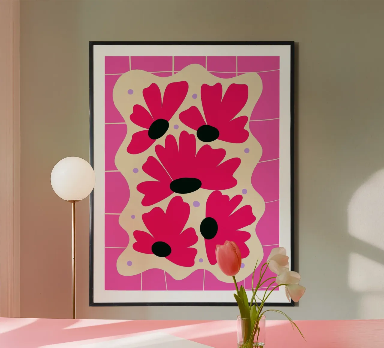 Fiori rosa su griglia rosa poster da Noah Bouchard