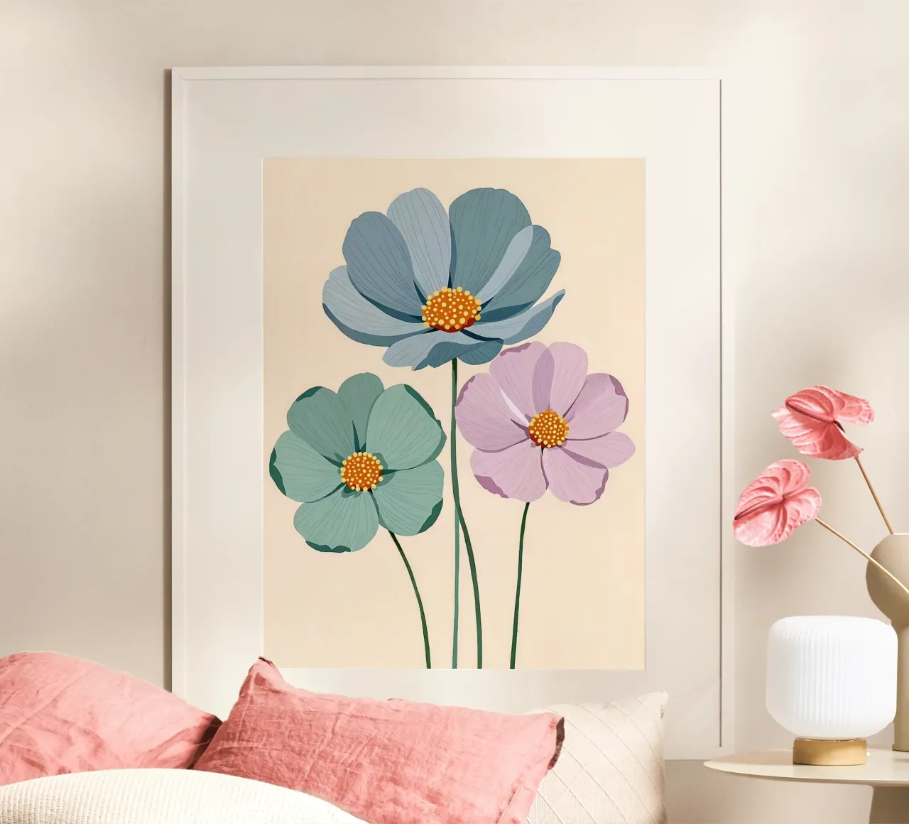 Illustrazione floreale pastello poster con telaio in legno da Ethan Smith