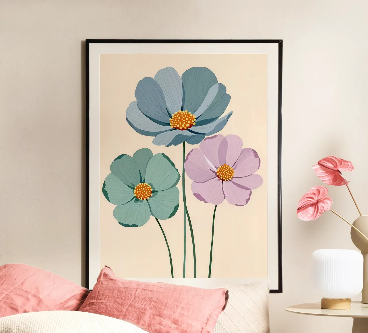 Illustrazione floreale pastello poster con telaio in legno da Ethan Smith