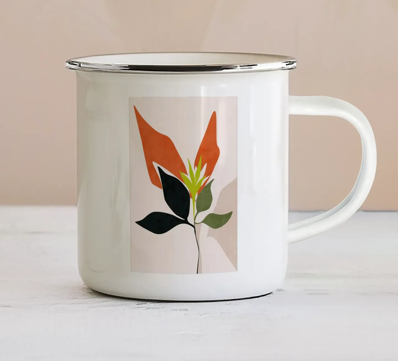 Abstracte bloemenprint emaille mok van Ethan Smith