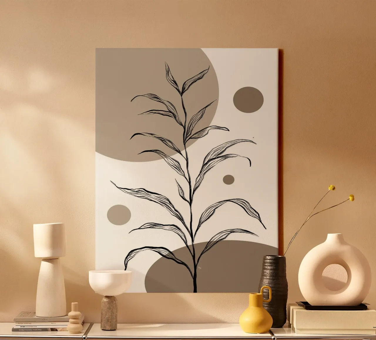 Fragile Mokka Pflanze Drei Leinwand mit Schattenfugenrahmen von Ethan Smith