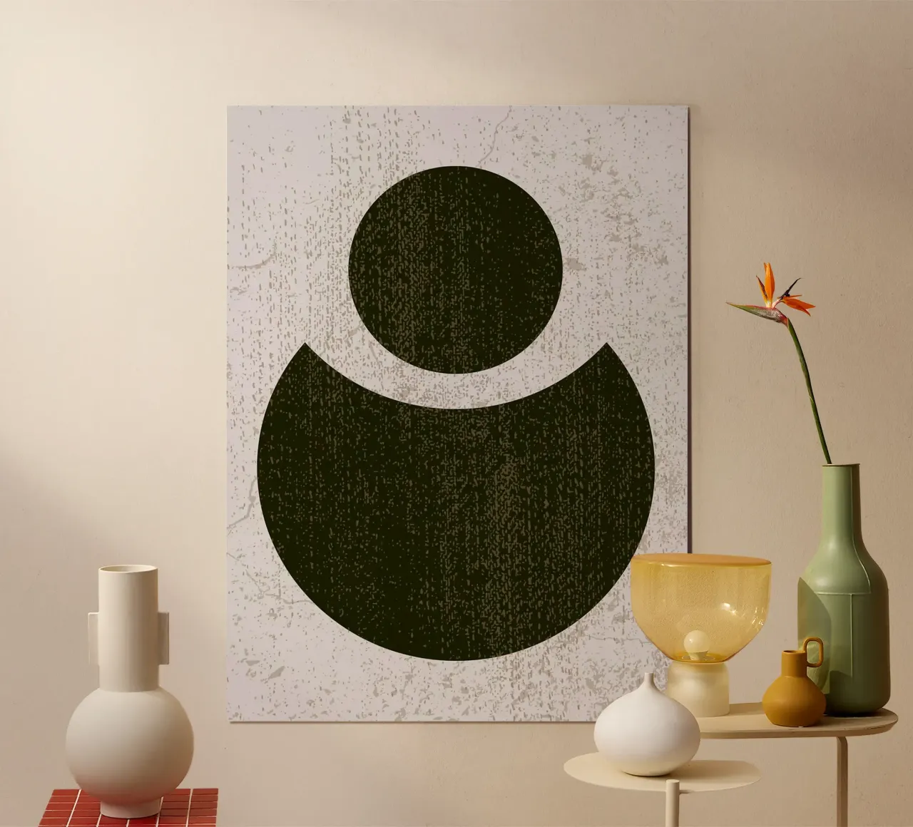 Arte astratta del cerchio verde poster con telaio in plastica da Charlotte Gagnon