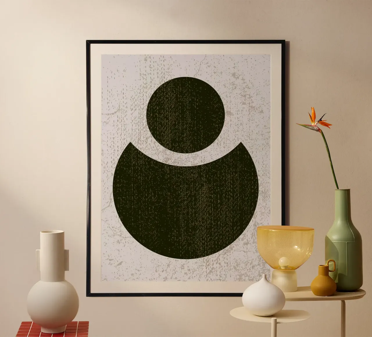 Arte astratta del cerchio verde poster con telaio in plastica da Charlotte Gagnon