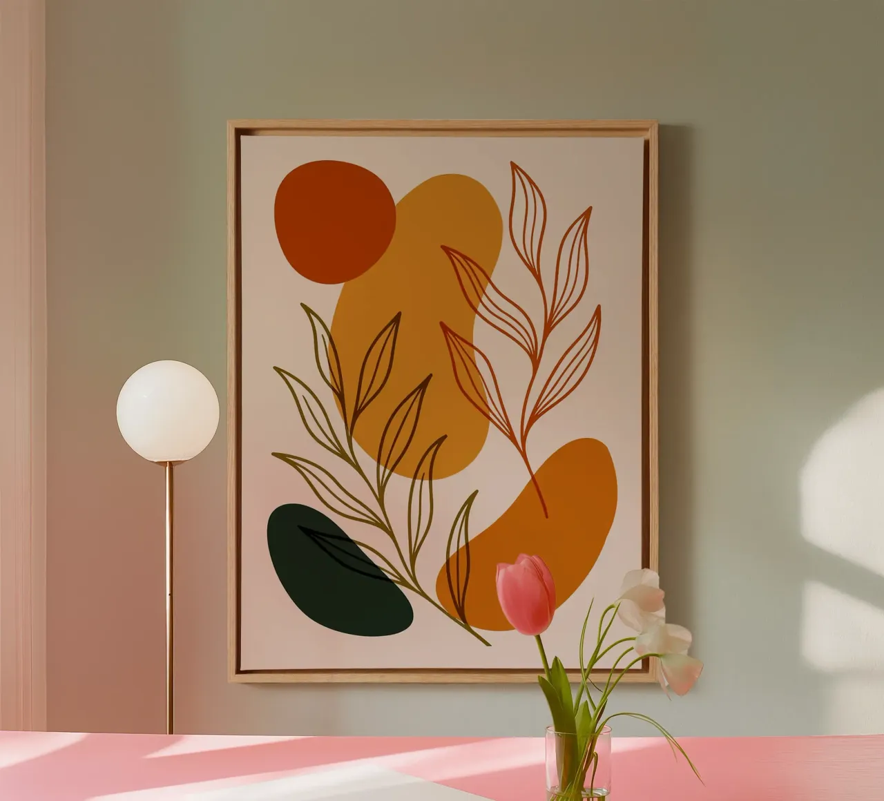 Abstracte botanische kunst met aardetinten _ Minimalistische natuur canvas met Baklijst van Charlotte Gagnon