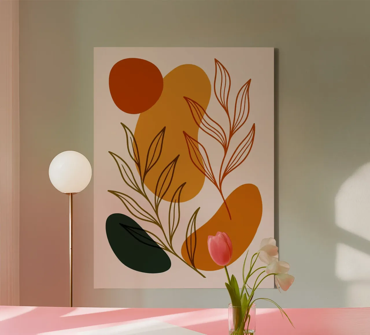 Abstracte botanische kunst met aardetinten _ Minimalistische natuur canvas met Baklijst van Charlotte Gagnon