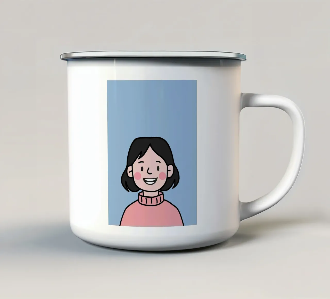 Ragazza sorridente dei cartoni animati tazza in smalto da Charlotte Gagnon