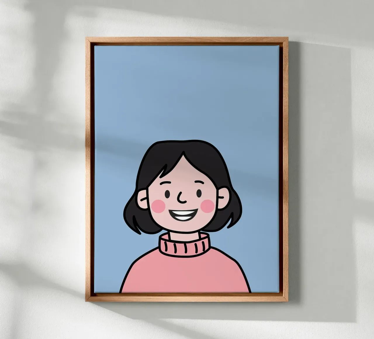 Ragazza sorridente dei cartoni animati tela con Cornice a cassetta da Charlotte Gagnon