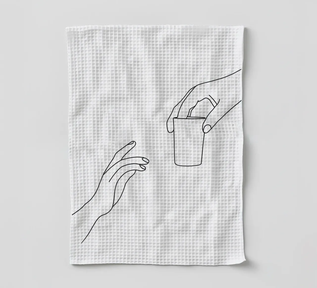 Mano che offre una tazza Line art minimalista canovaccio da cucina da Charlotte Gagnon