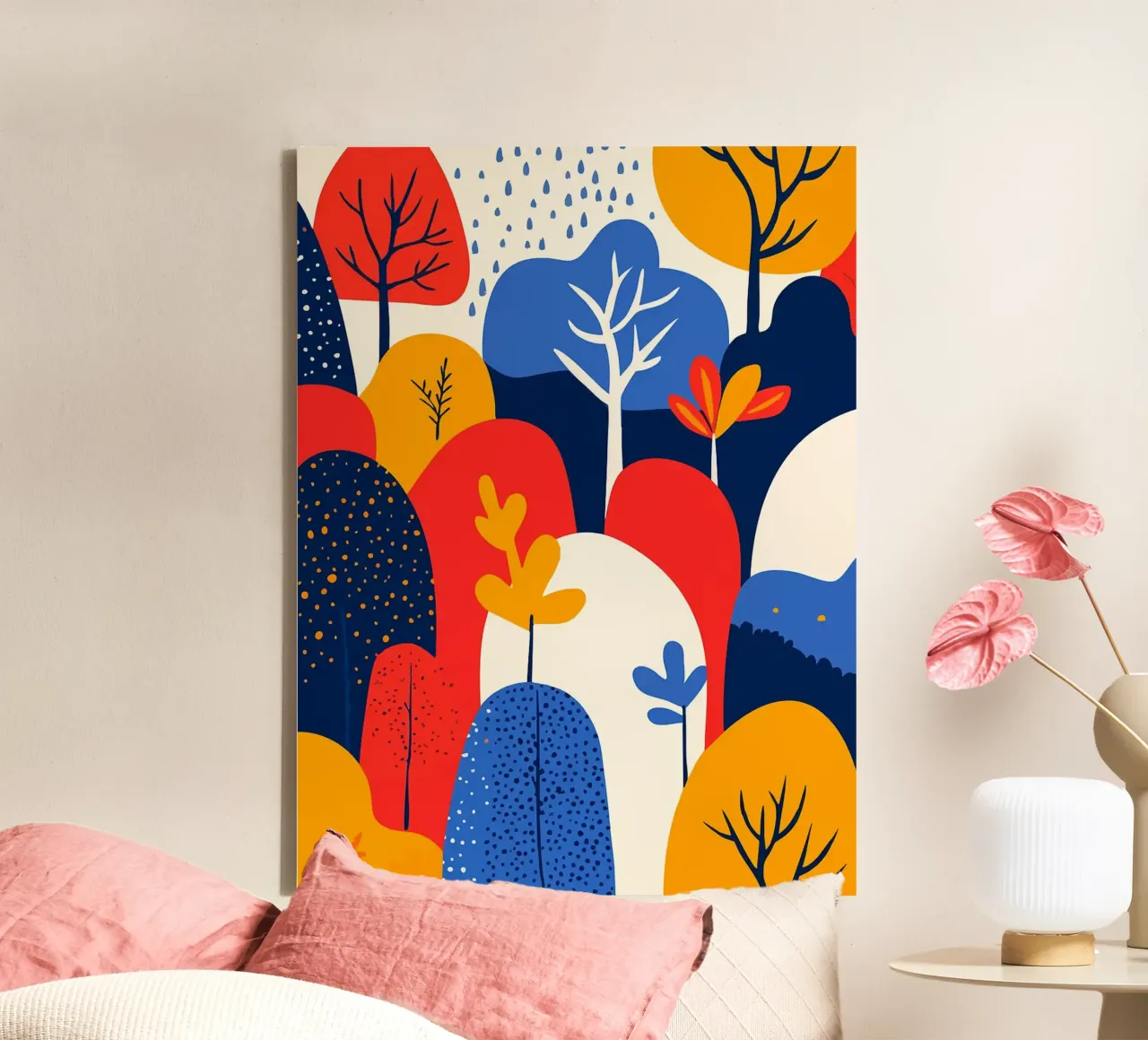 Abstrakte Boho-Wald-Muster Minimalistische Kunst Illustration Leinwand mit Schattenfugenrahmen von Charlotte Gagnon
