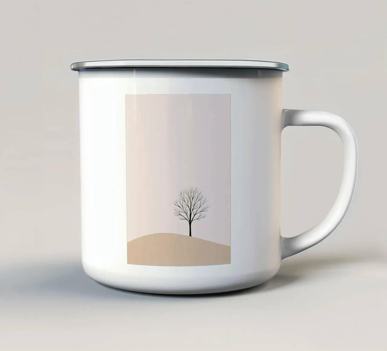 Solitude sur le sable - Silhouette d'arbre minimaliste mug en émail de Hiroto Mori