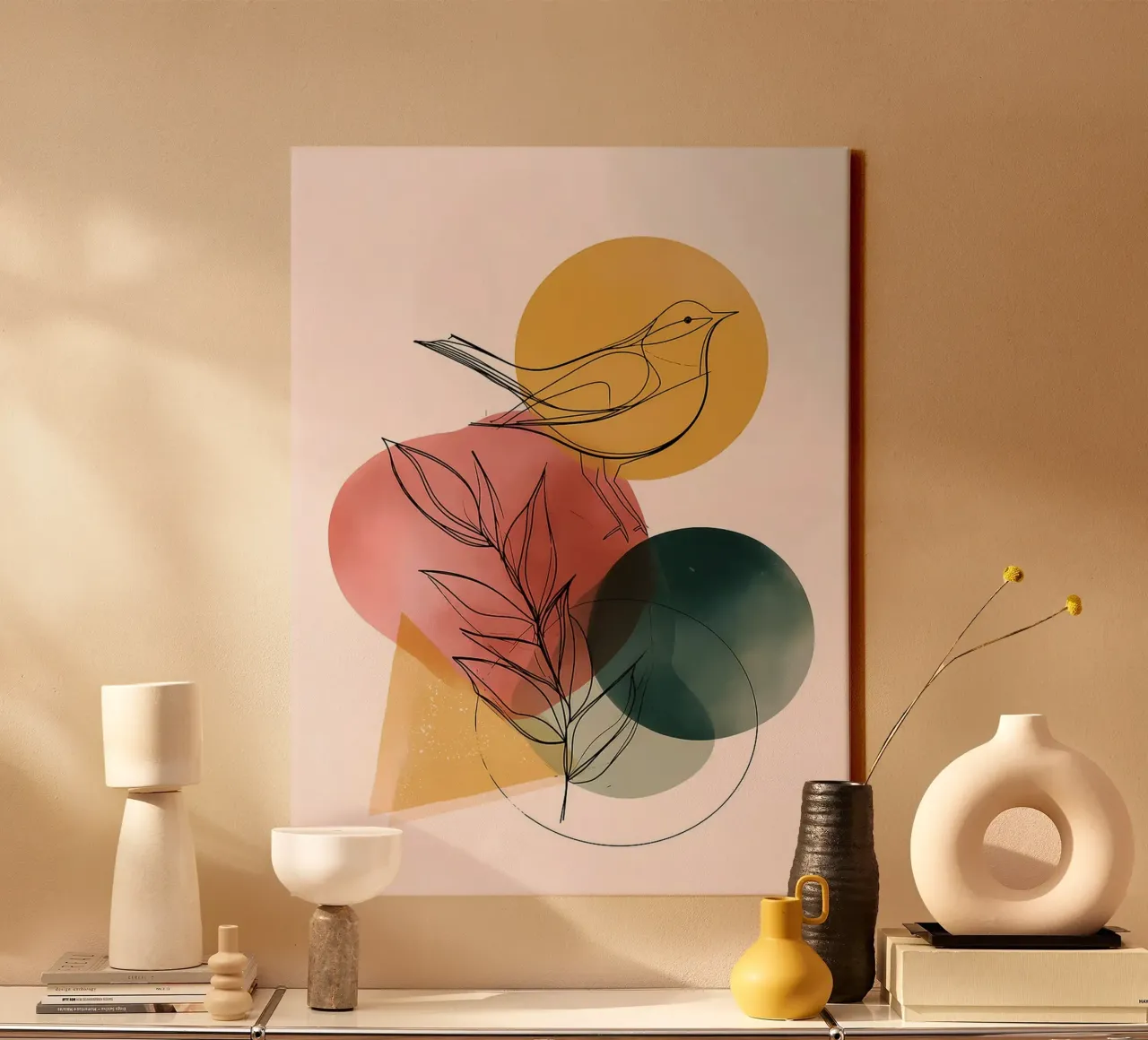 Uccello canoro a colori - Line art minimalista tela con Cornice a cassetta da Hiroto Mori