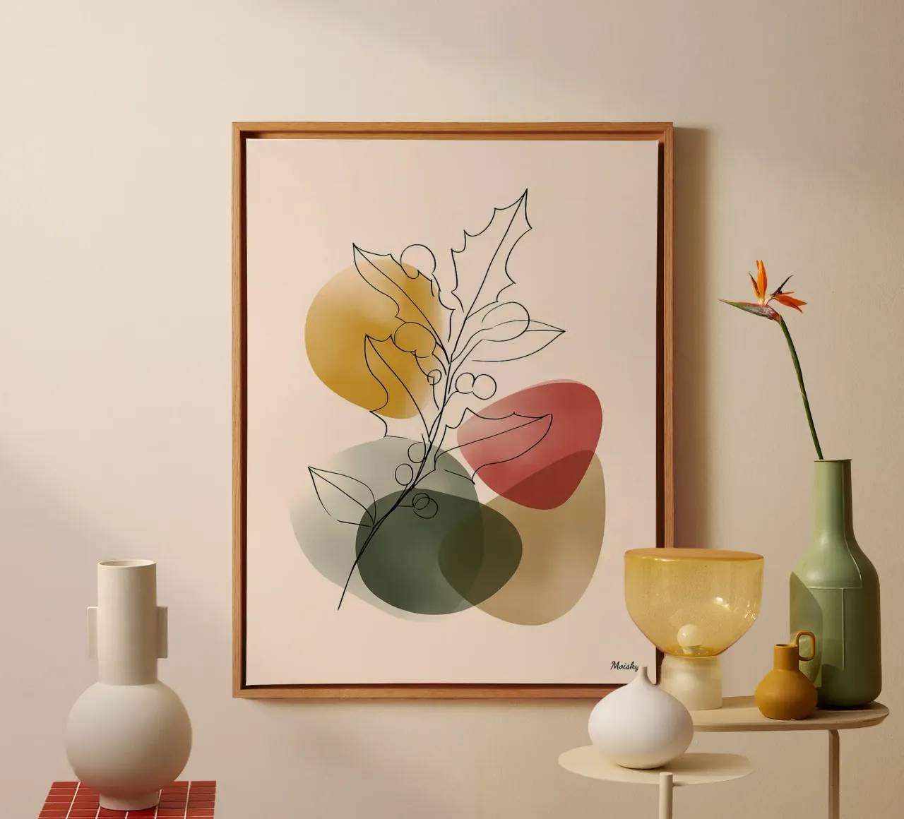 Minimalistische lijnkunst met hulsttak canvas met Baklijst van Hiroto Mori