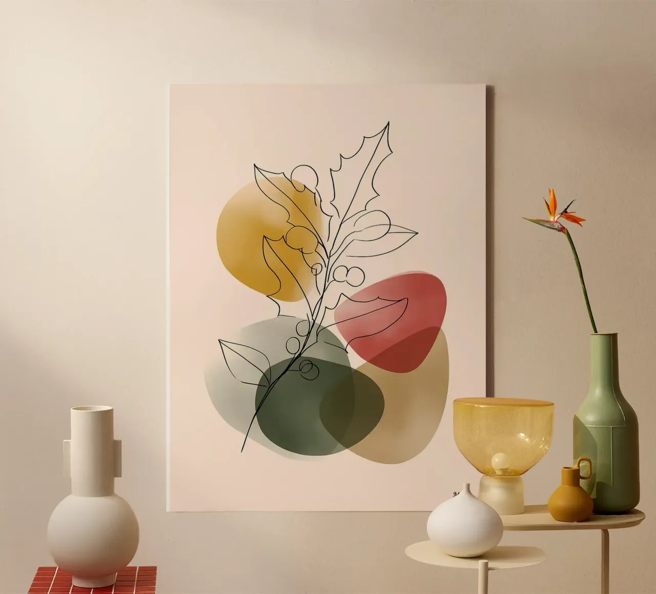 Minimalistische lijnkunst met hulsttak canvas met Baklijst van Hiroto Mori