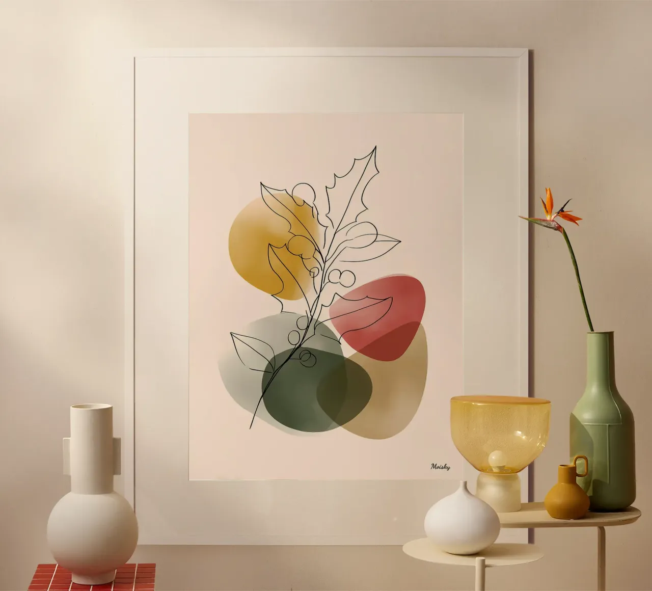 Ramo di agrifoglio Arte lineare minimalista poster con telaio in plastica da Hiroto Mori
