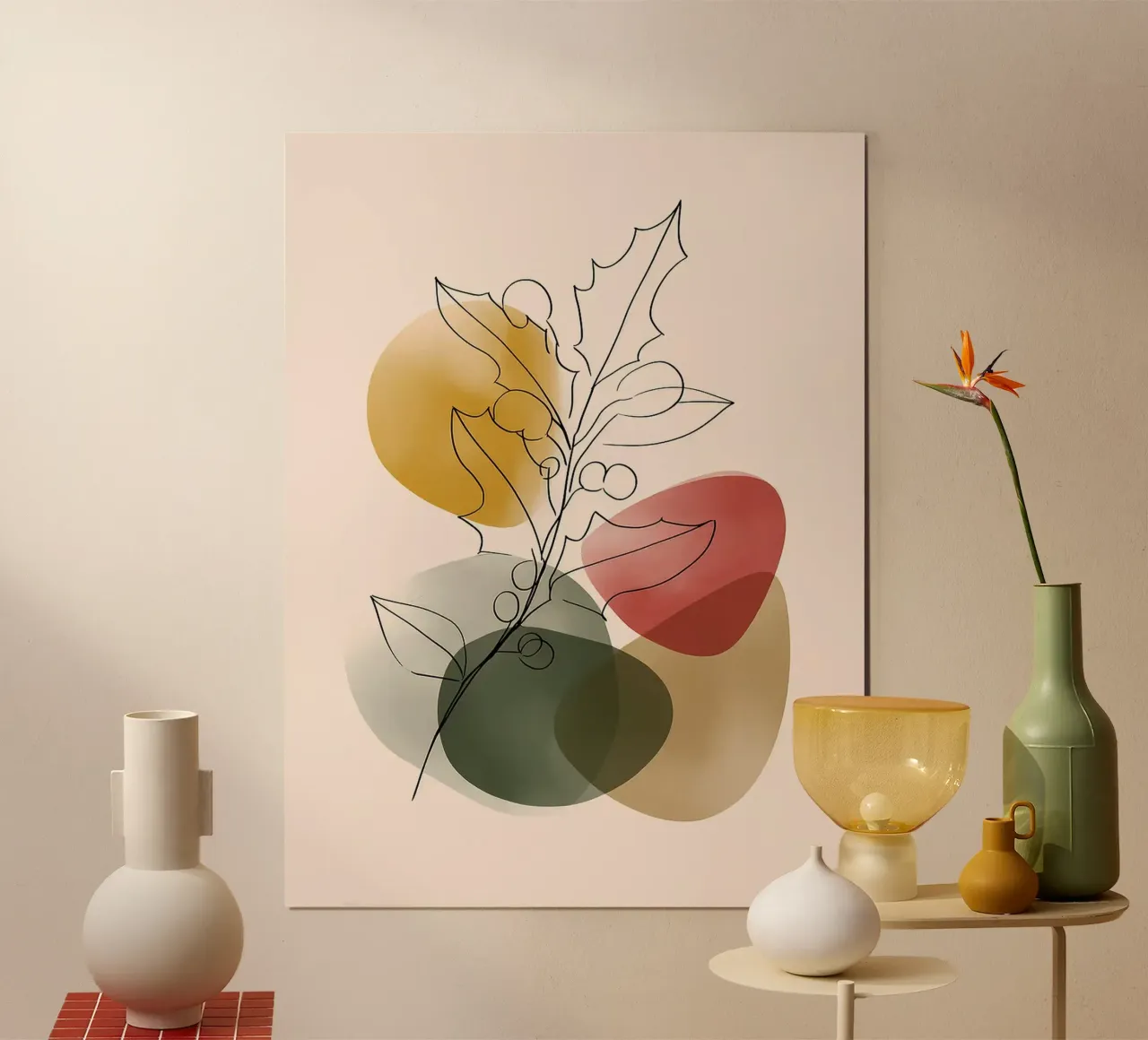 Ramo di agrifoglio Arte lineare minimalista poster con telaio in plastica da Hiroto Mori