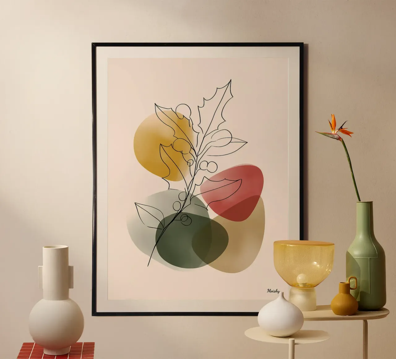 Ramo di agrifoglio Arte lineare minimalista poster con telaio in plastica da Hiroto Mori
