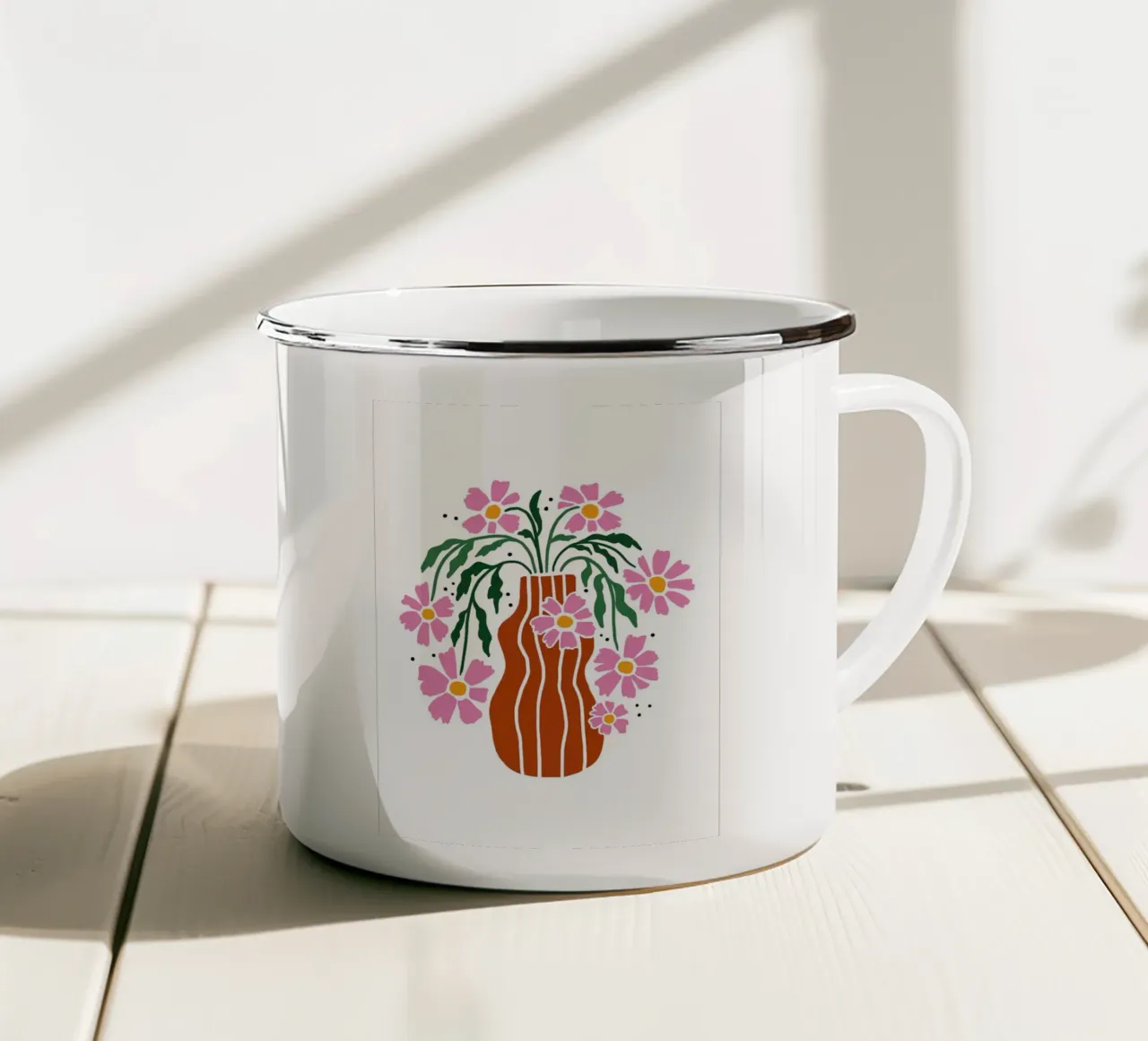 Illustrazione di un vaso floreale tazza in smalto da Hiroto Mori