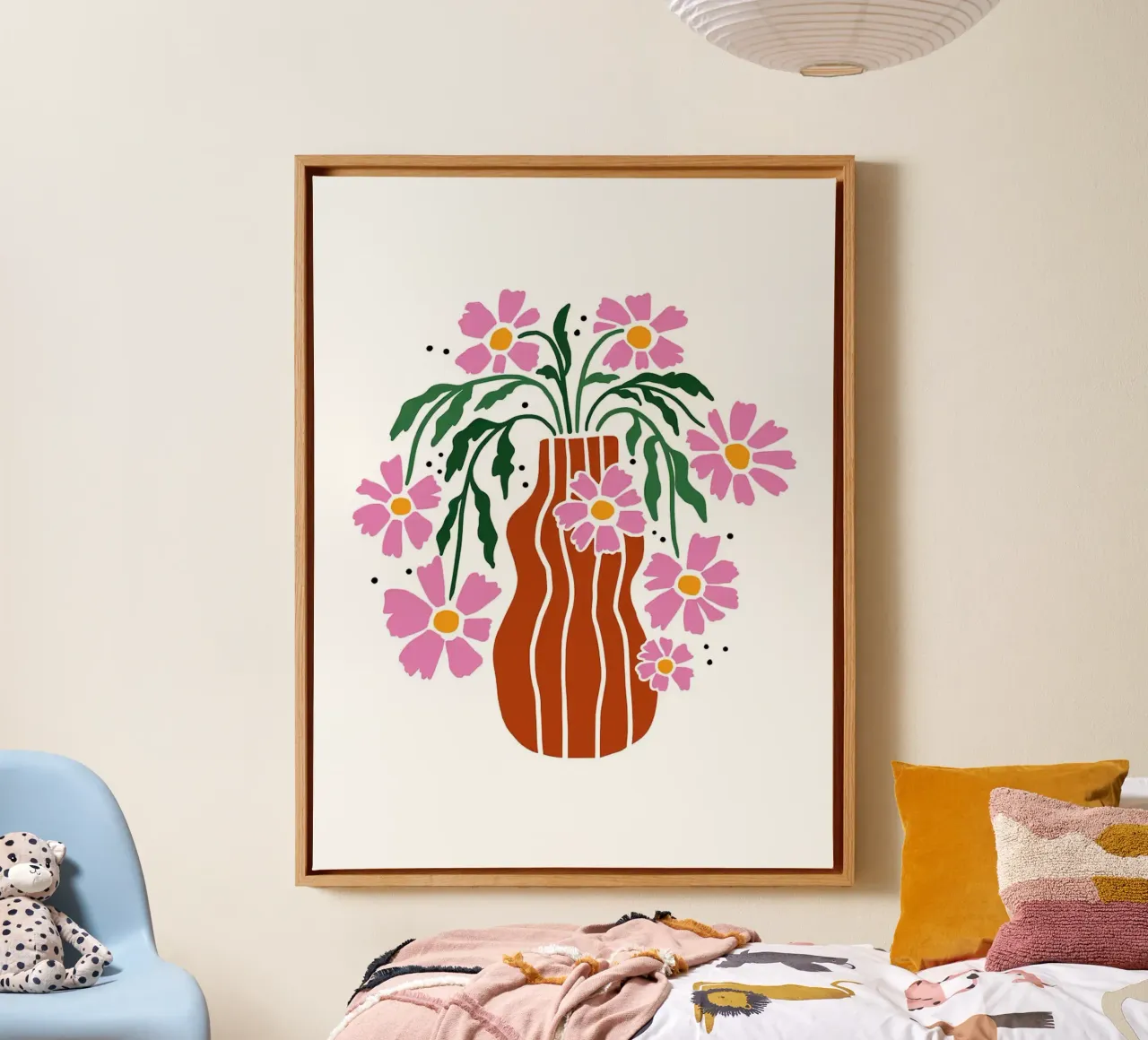 Bloemenvaas Illustratie canvas met Baklijst van Hiroto Mori