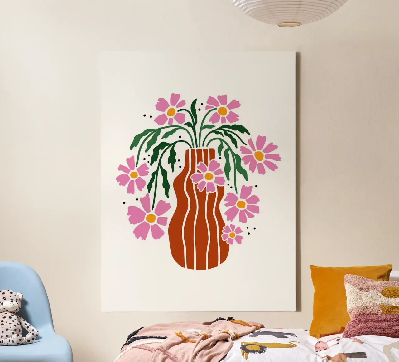 Bloemenvaas Illustratie canvas met Baklijst van Hiroto Mori