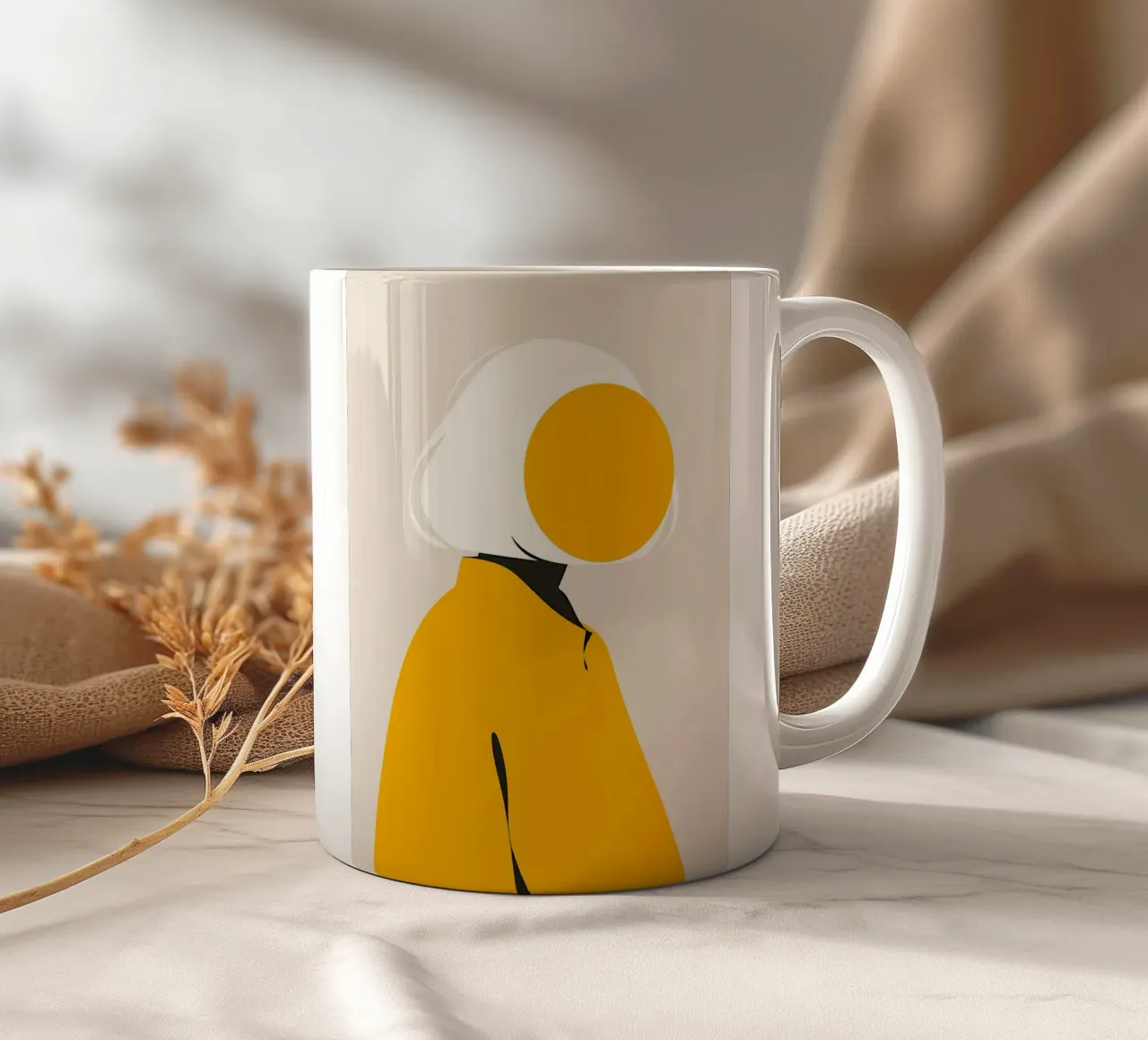 Portrait abstrait minimaliste Thème jaune mug en céramique de Hiroto Mori