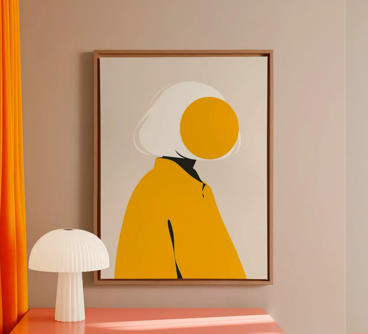 Abstract Minimalistisch Portret Geel Thema canvas met Baklijst van Hiroto Mori