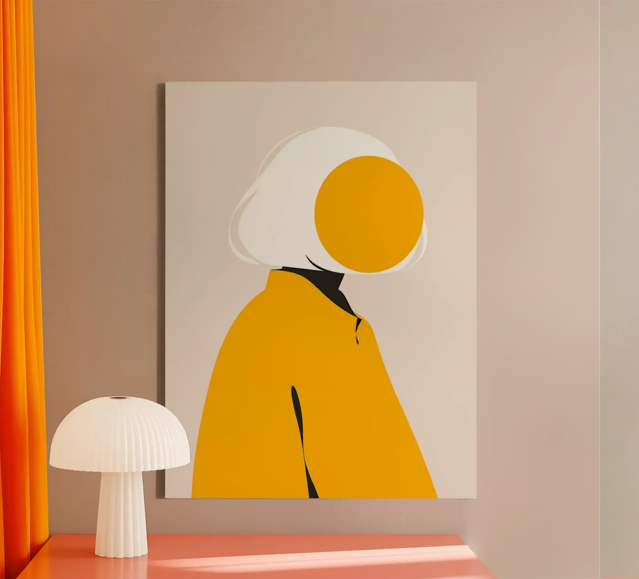 Abstract Minimalistisch Portret Geel Thema canvas met Baklijst van Hiroto Mori