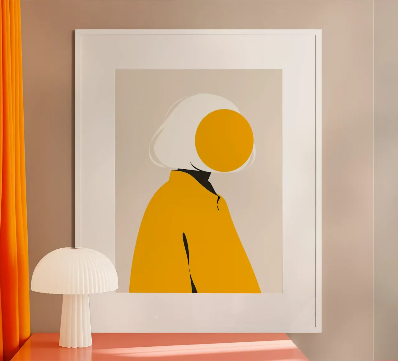 Ritratto astratto minimalista Tema giallo poster con telaio in plastica da Hiroto Mori