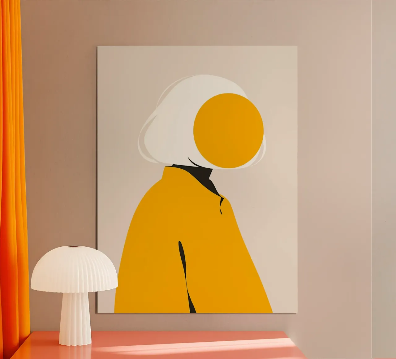 Ritratto astratto minimalista Tema giallo poster con telaio in plastica da Hiroto Mori