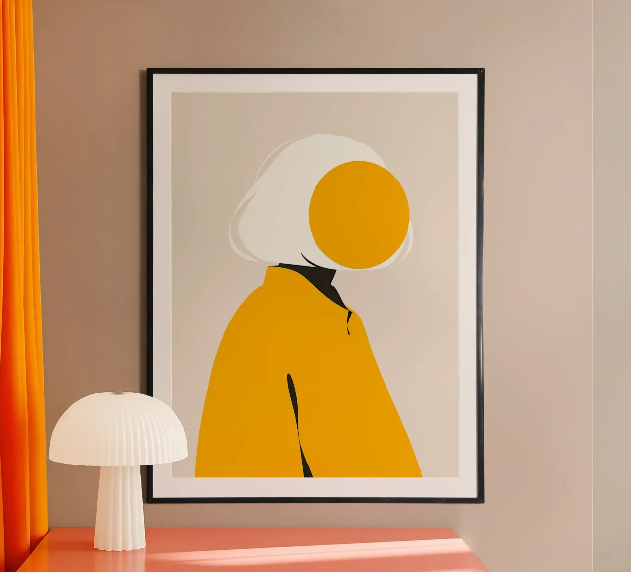 Ritratto astratto minimalista Tema giallo poster con telaio in plastica da Hiroto Mori