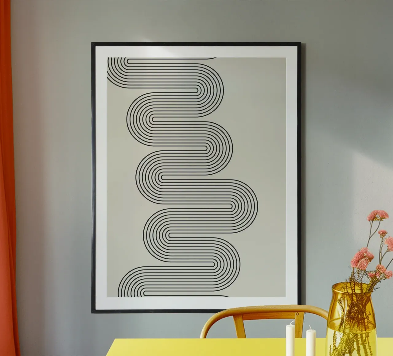 Abstracte lijn Art Print poster met aluminium frame van Hiroto Mori