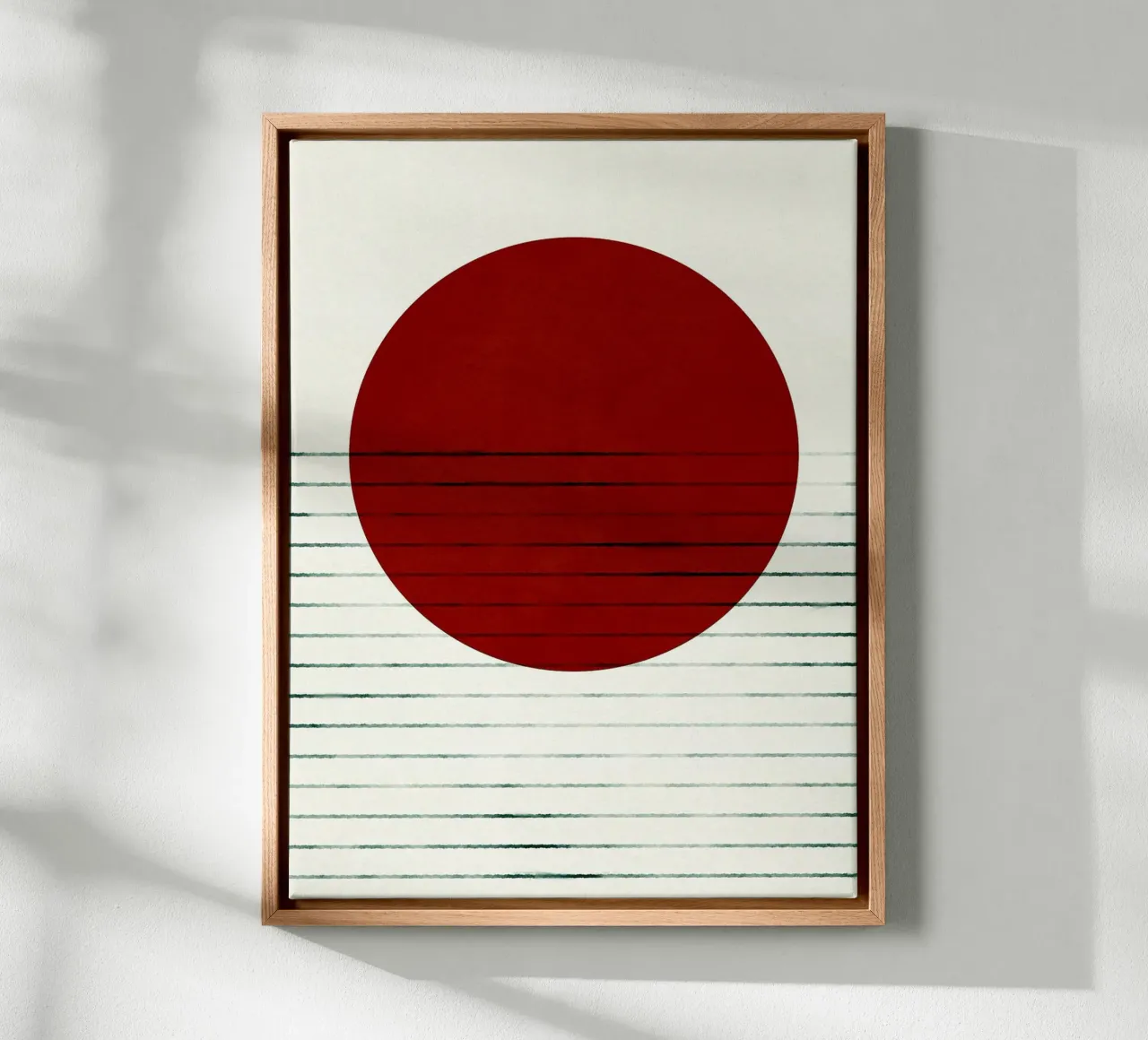Roter Kreis Minimalistische Kunst Leinwand mit Schattenfugenrahmen von Hiroto Mori