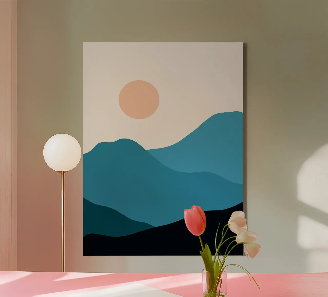 Minimalistische berg zonsondergang canvas met Baklijst van Hiroto Mori