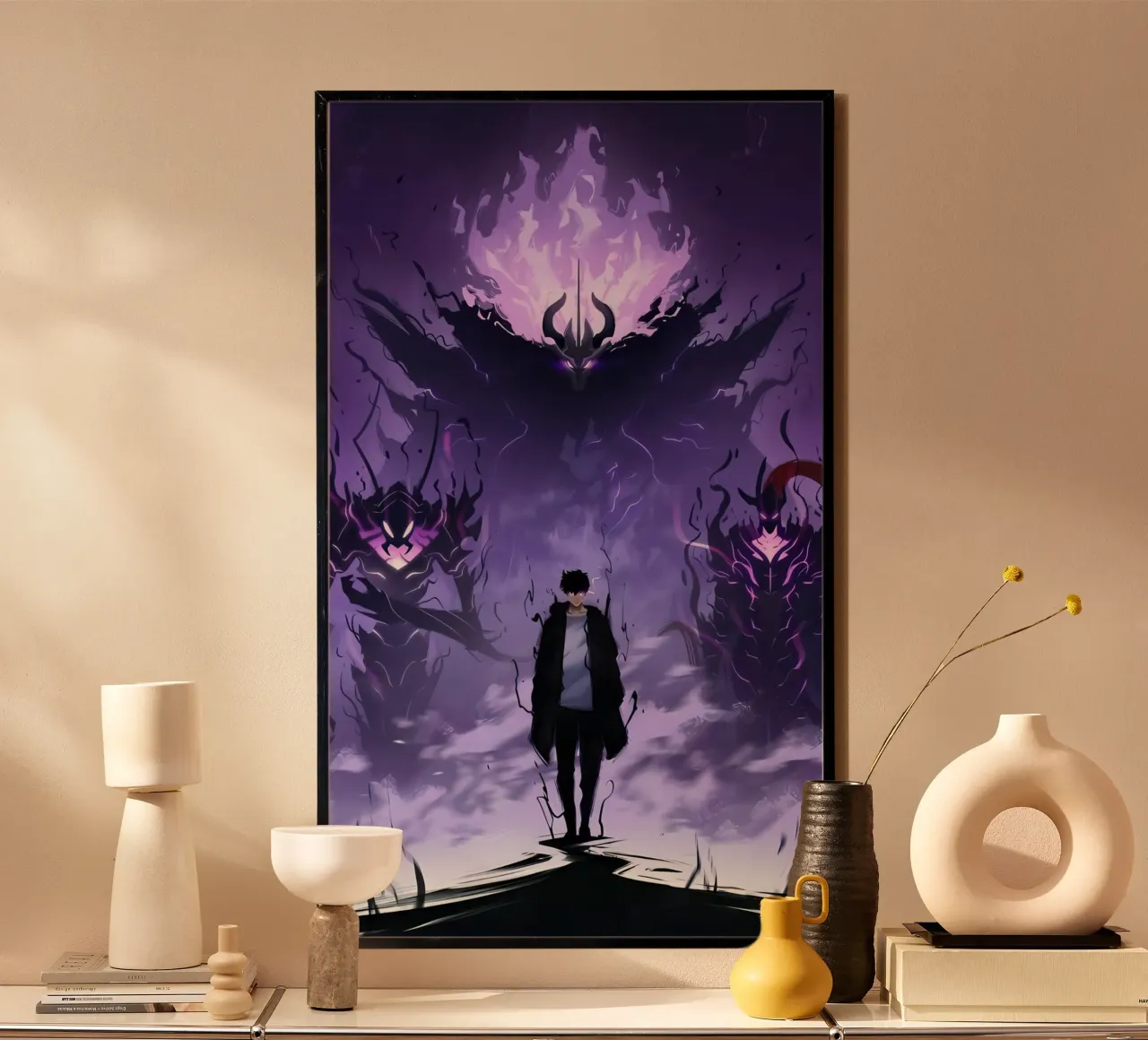 Livellamento in solitaria di Sung Jinwoo poster con telaio in alluminio da Alfamart