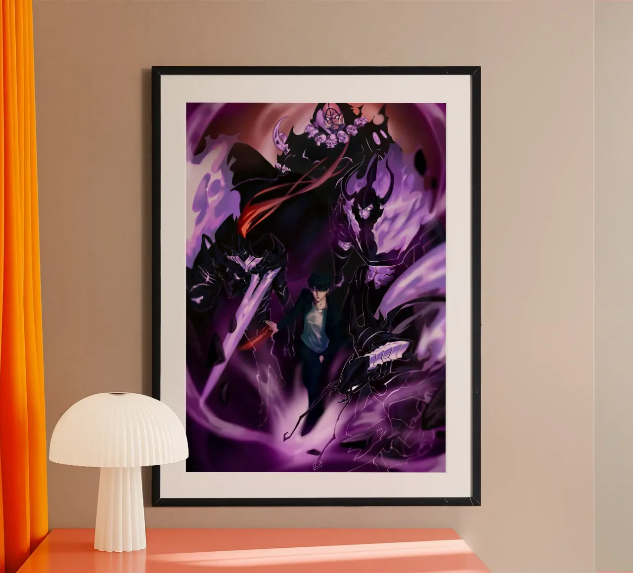 Livellamento in solitaria di Sung Jinwoo poster con telaio in legno da Alfamart