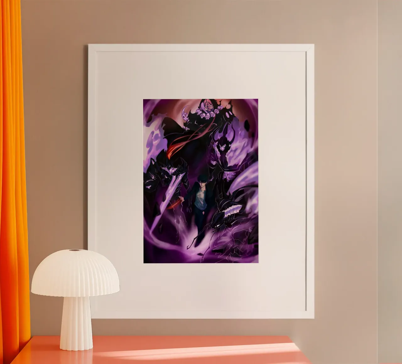 Livellamento in solitaria di Sung Jinwoo poster con telaio in legno da Alfamart
