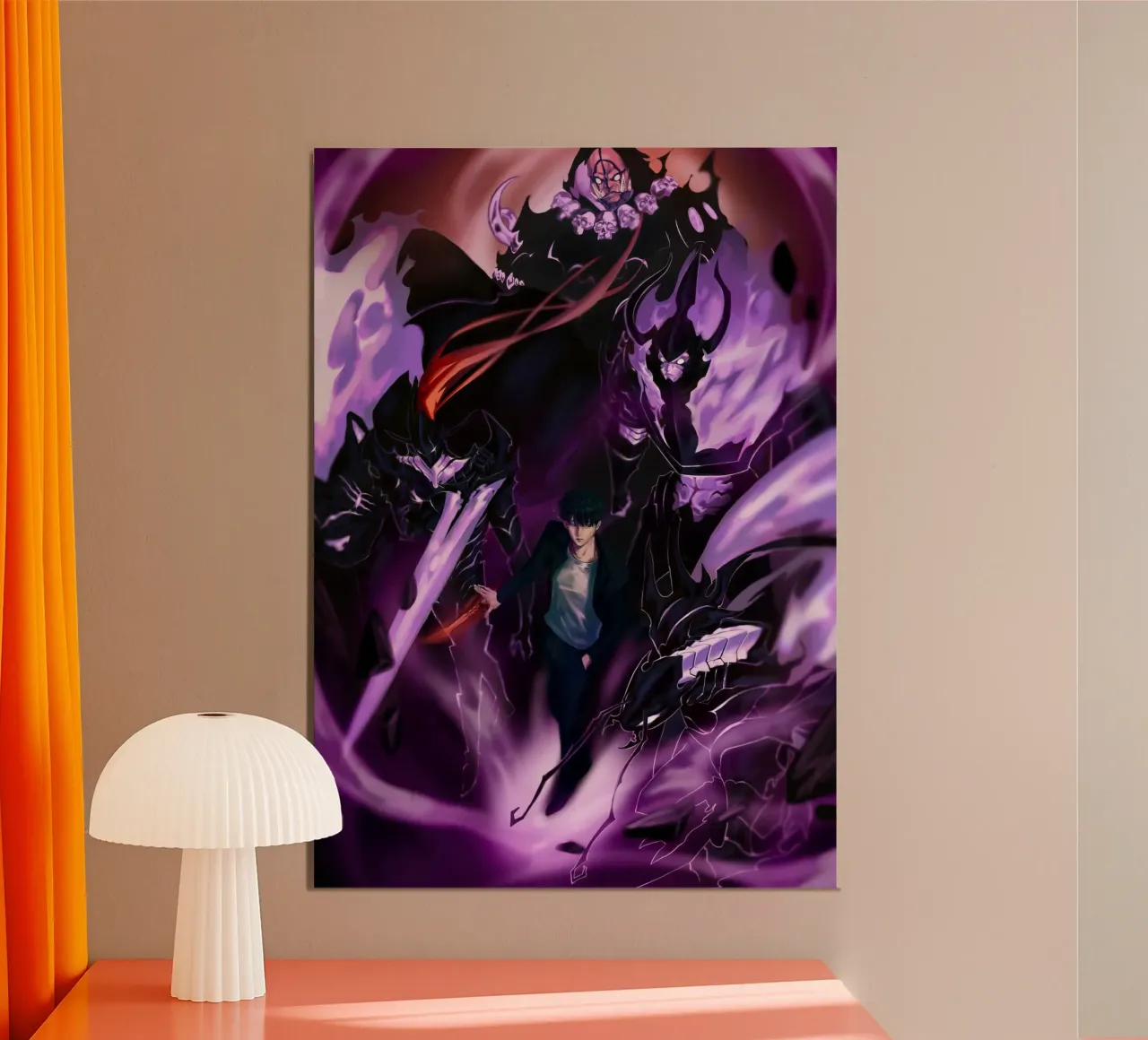 Livellamento in solitaria di Sung Jinwoo poster con telaio in legno da Alfamart