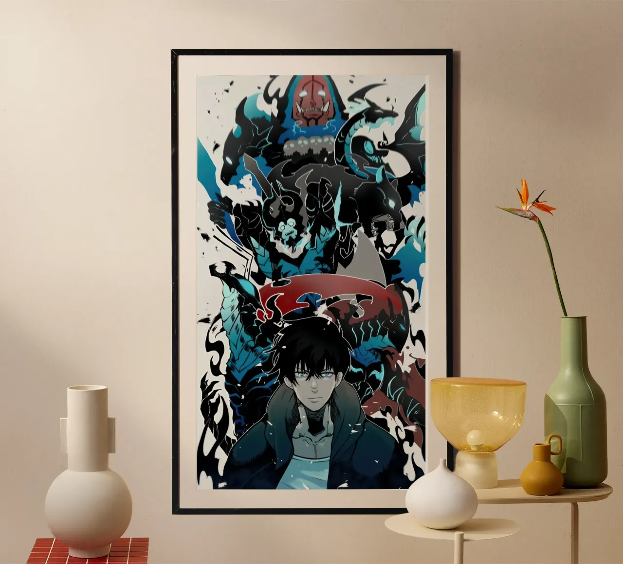 Livellamento in solitaria di Sung Jinwoo poster con telaio in plastica da Alfamart