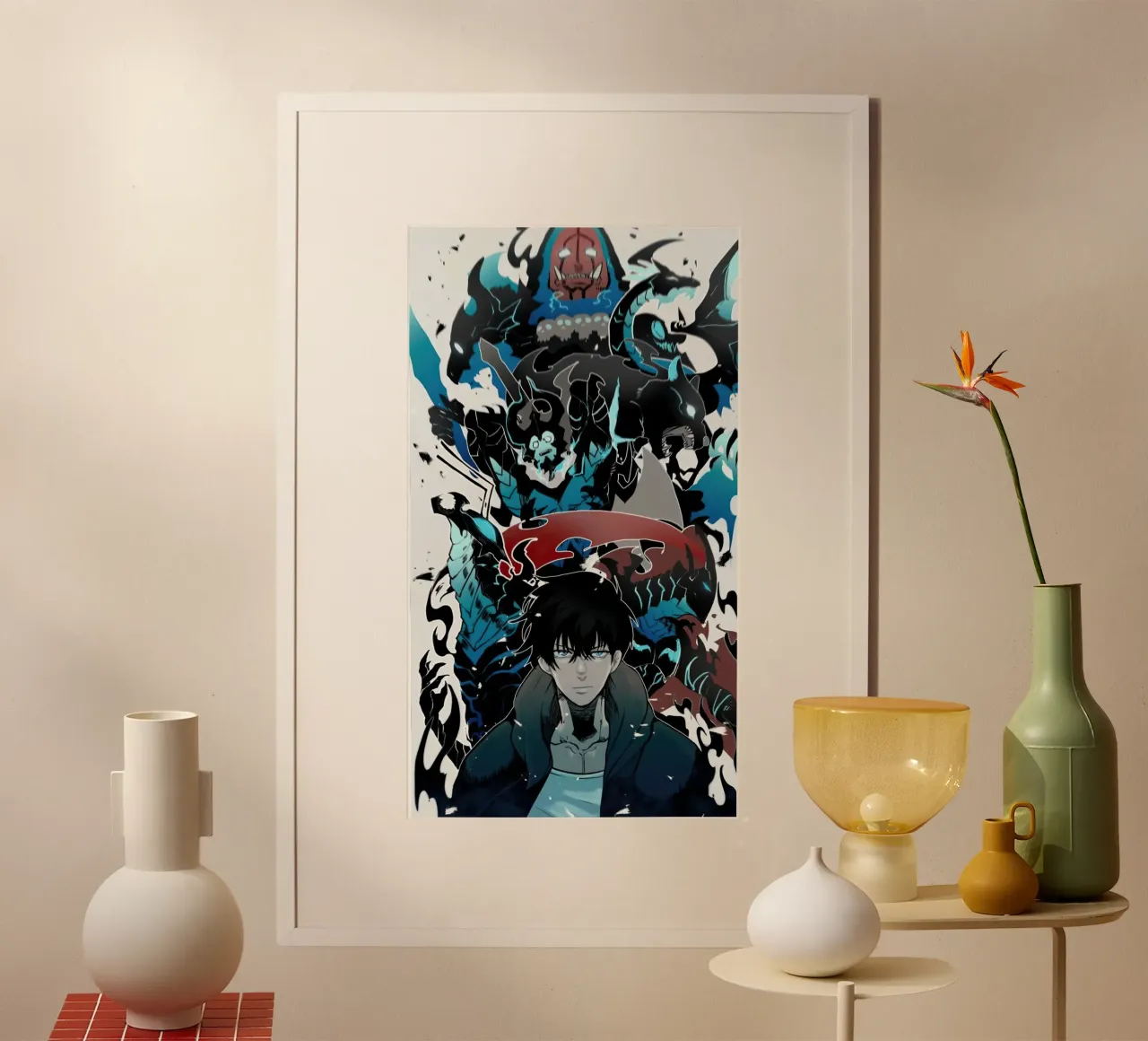 Livellamento in solitaria di Sung Jinwoo poster con telaio in plastica da Alfamart