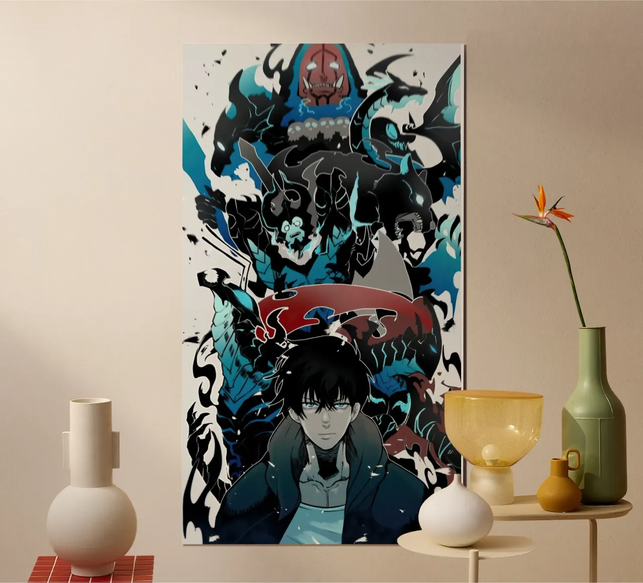 Livellamento in solitaria di Sung Jinwoo poster con telaio in plastica da Alfamart