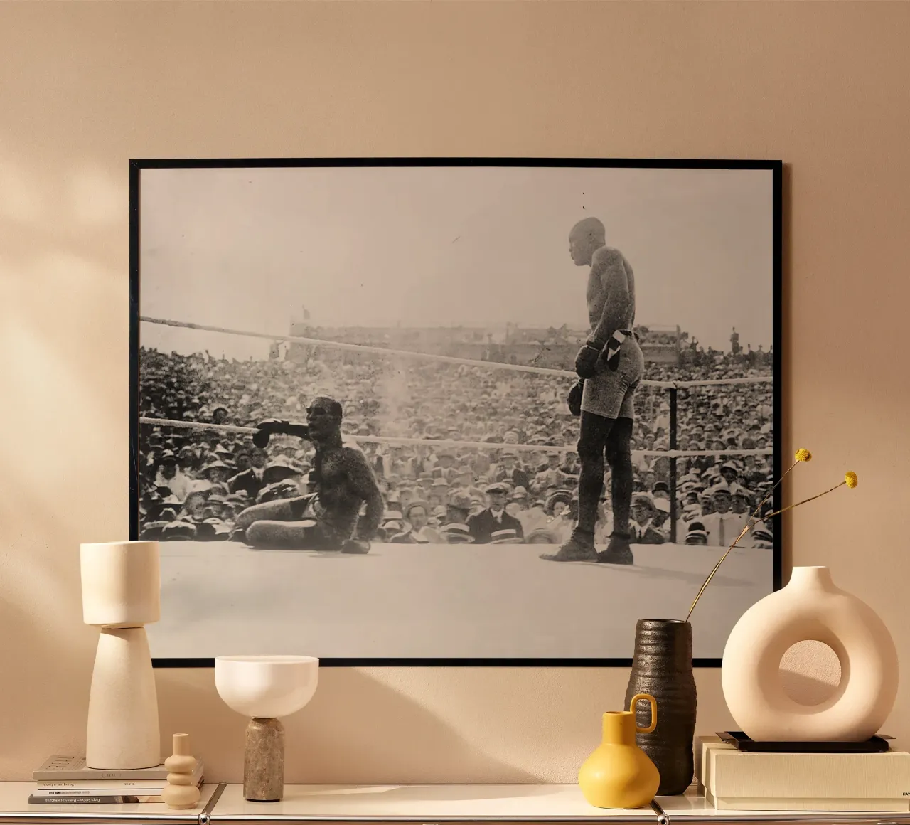 James Jeffries vs Jack Johnson poster con telaio in plastica da tobyrmattie